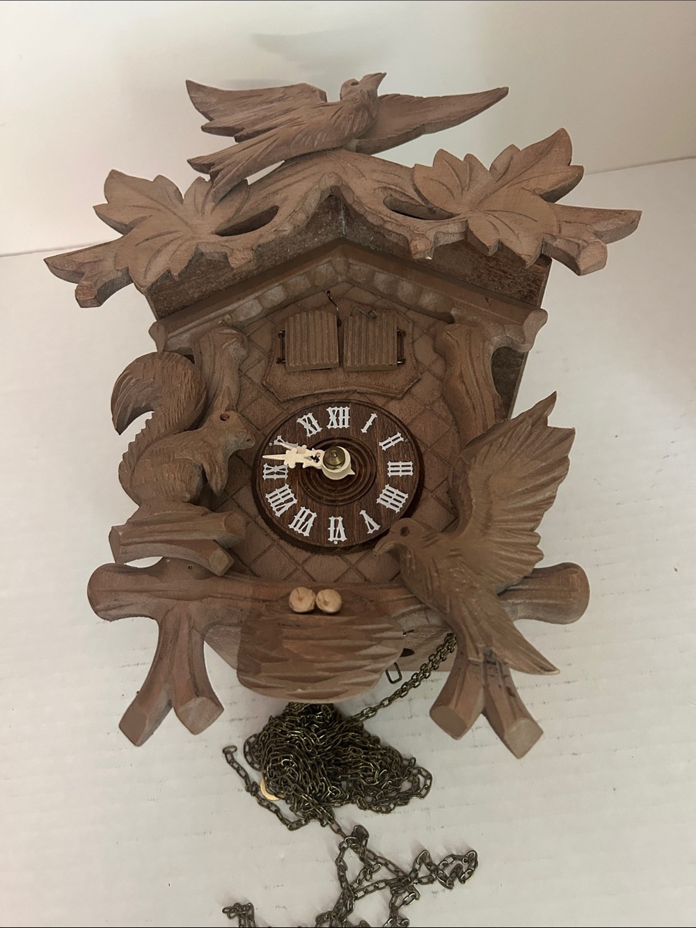 Hand-Carved Brown Wooden Cuckoo Wall Clock - Rustic Home Accent